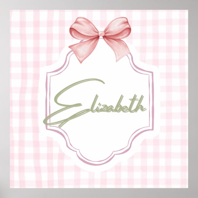 Póster Elizabeth Baby Nursery Gingham Personalizada (Frente)