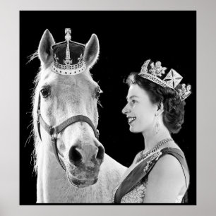 Póster Elizabeth II joven corona su caballo