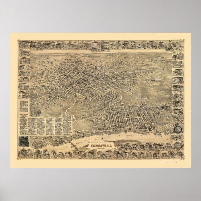 Póster Elizabeth, NJ Panoramic Map - 1898 (Frente)