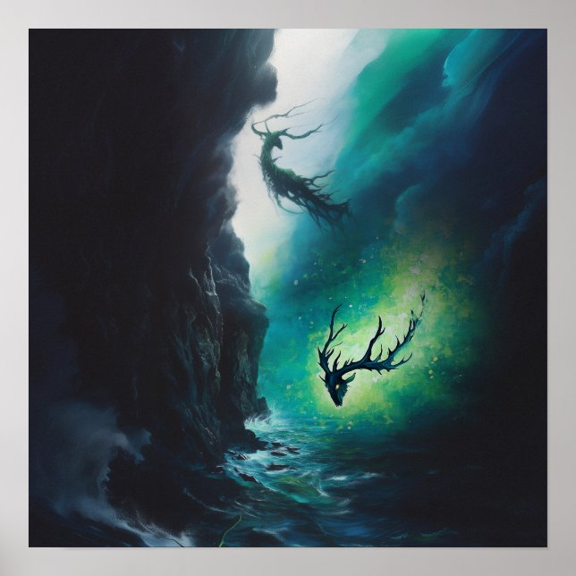 Póster Elk Antlers Magical Witchy AI Art Matte Value (Frente)