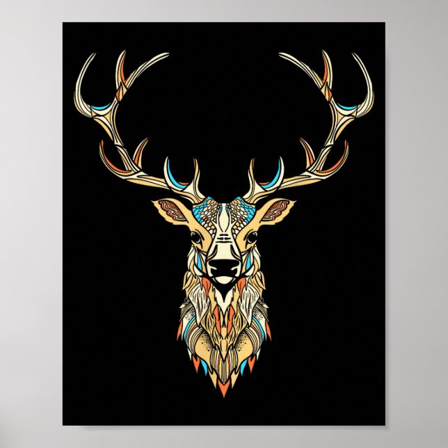 Póster Elk Head _ Face Artistic Illustration Graphic  (Frente)
