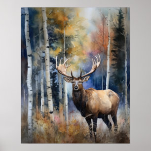 Póster Elk Woodland Animal Art Print Poster