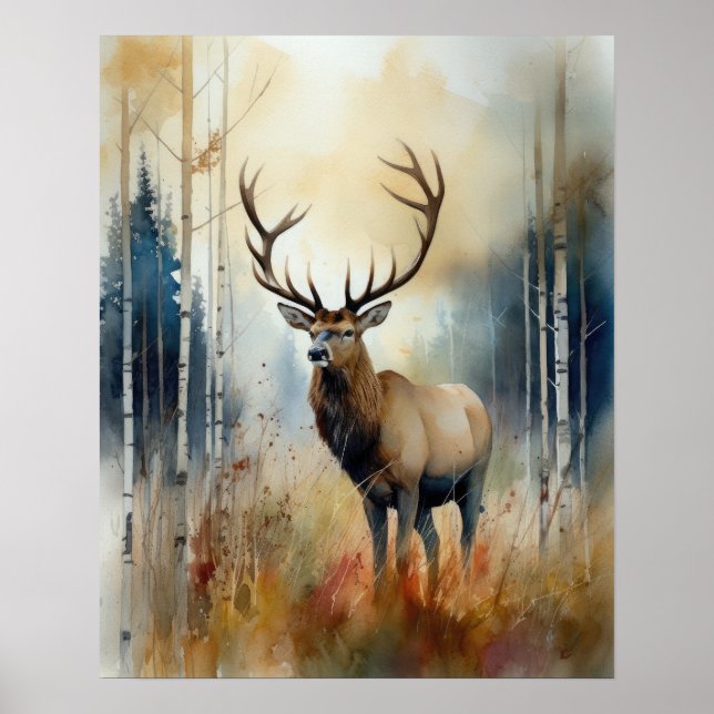 Póster Elk Woodland Animal Art Print Poster (Frente)