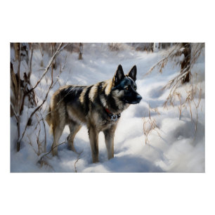 Póster Elkhound noruego deja que nieve Navidades