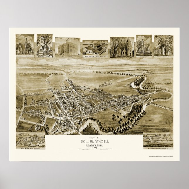 Póster Elkton, Mapa Panorámico MD - 1907 (Frente)