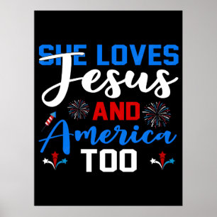 Póster Ella Ama a Jesús y a América Demasiado Retro Patri