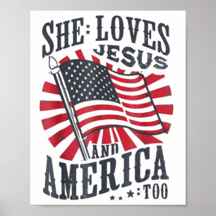 Póster Ella Ama a Jesús Y a América También Bandera De EE