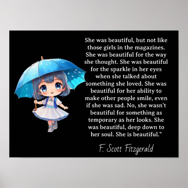 Póster Ella era hermosa === Cita de F.Scott Fitzgerald (Frente)