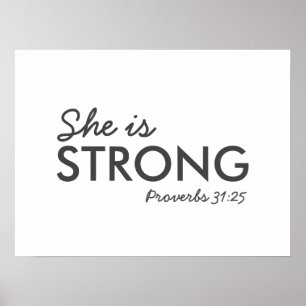Póster Ella es fuerte   Proverbios 31:25 Fe cristiana