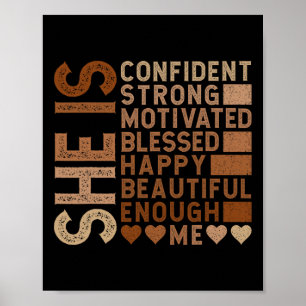 Póster Ella es segura fuerte motivada feliz hermosa