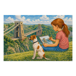 Póster Ella y Bella Esbozan el Puente Colgante de Clifton