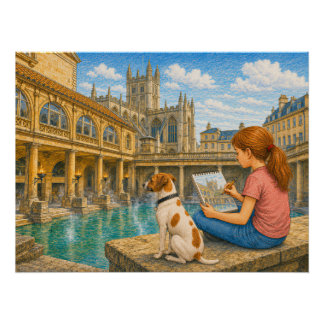 Póster Ella y Bella visitan las termas romanas en Bath
