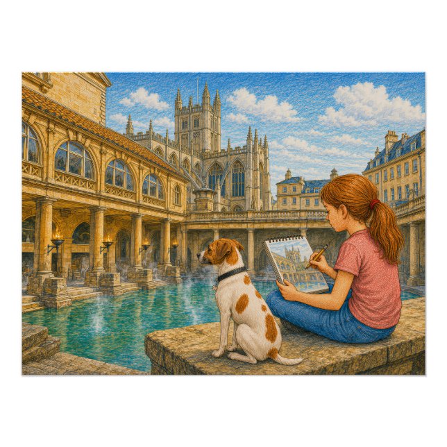 Póster Ella y Bella visitan las termas romanas en Bath (Anverso)
