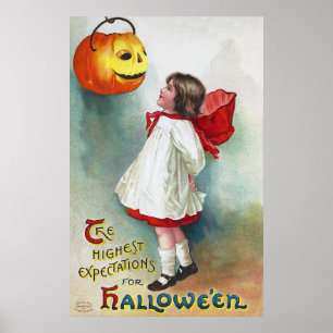Póster Ellen H. Clapsaddle: Chica con Jack O'Lantern