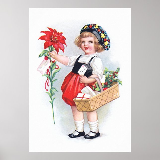 Póster Ellen H. Clapsaddle: Chica con Poinsettia (Frente)