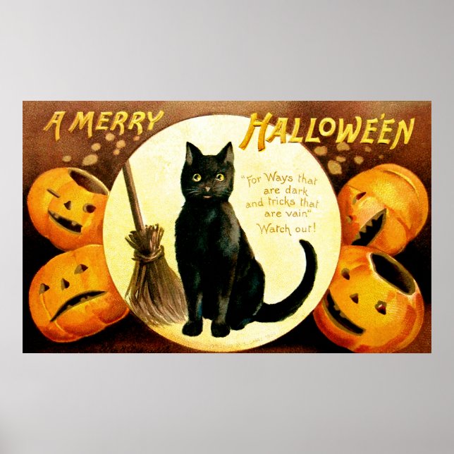 Póster Ellen H. Clapsaddle: Gato de Halloween (Frente)