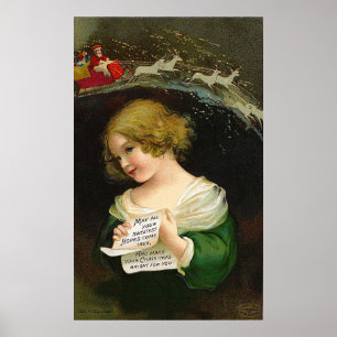 Póster Ellen H. Clapsaddle - Navidades Chica con carta