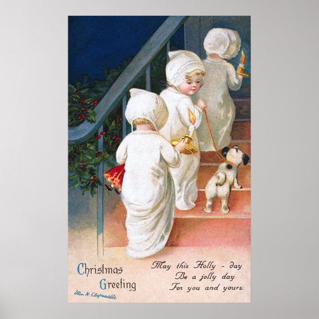 Póster Ellen H. Clapsaddle: Navidades, pequeños Chicas (Frente)