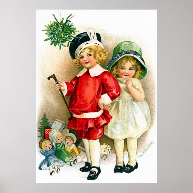 Póster Ellen H. Clapsaddle: Niño y Chica con juguetes (Frente)