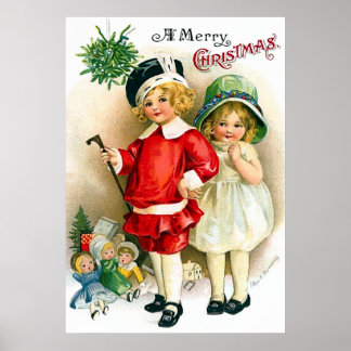 Póster Ellen H. Clapsaddle: Niño y Chica con juguetes