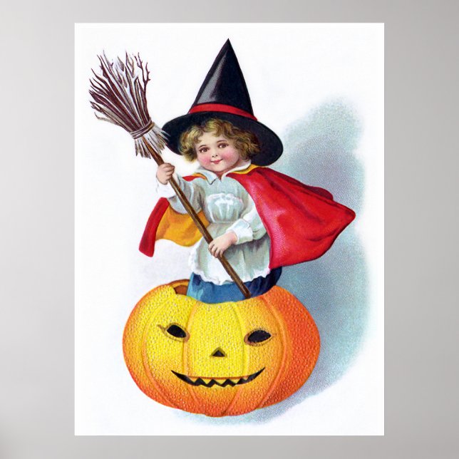 Póster Ellen H. Clapsaddle: Pequeña Bruja De Calabaza (Frente)