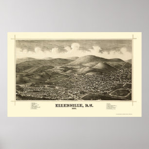Póster Ellenville, Mapa Panorámico de Nueva York - 1887