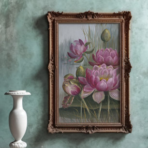 Póster Ellis Rowan Agua Rosa Lily Flores Vintage