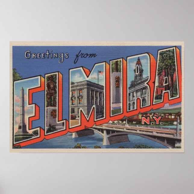 Póster Elmira, New York - Large Letter Scenes (Frente)