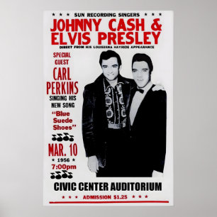 Póster Elvis Presley, Johnny Cash, Carl Perkins años 50