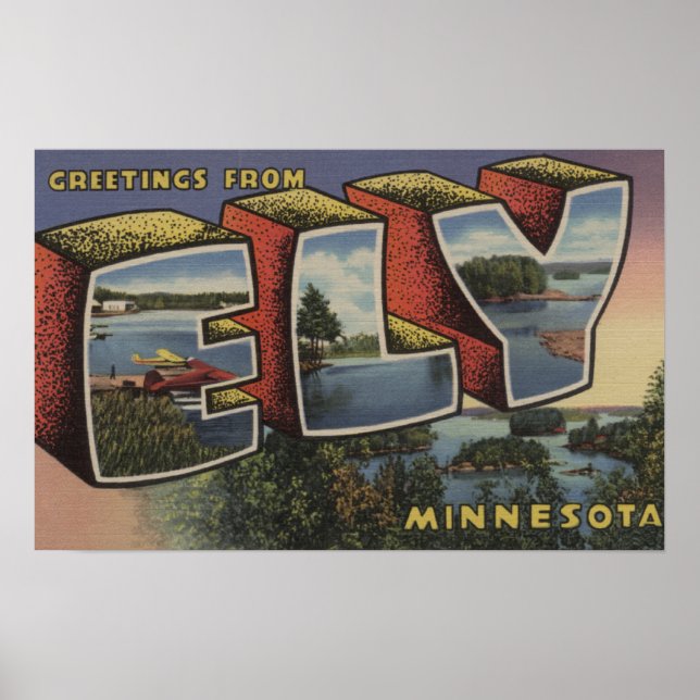 Póster Ely, MinnesotaEscenas de letras grandesEly, MN (Frente)