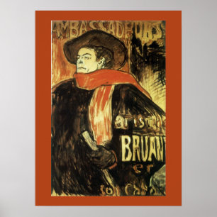 Póster Embajadores, Aristide Bruant por Toulouse Lautrec