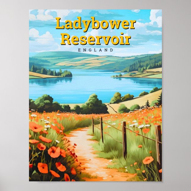 Póster Embalse de Ladybower Derbyshire Inglaterra Viajes (Frente)