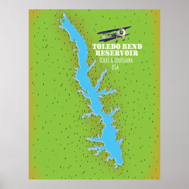 Póster embalse de Toledo Bend Texas & Louisiana Mapa (Frente)