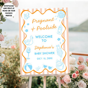 Póster Embarazada y junto a la piscina Fiesta de verano e