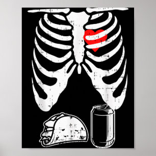 Póster Embarazo de Esqueleto Taco Cerveza Rayos X Hallowe