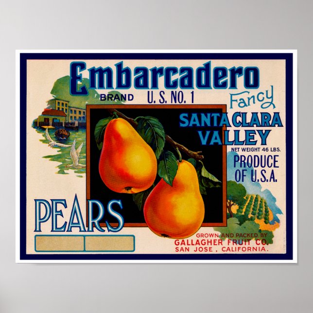 Póster Embarcadero Fancy Santa Clara Pears (Frente)
