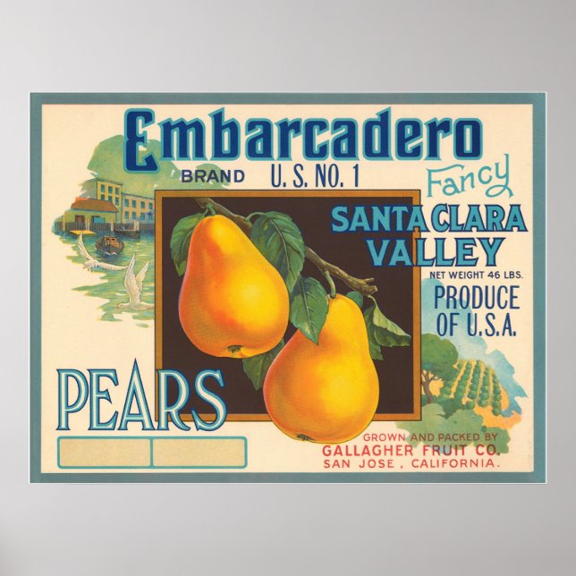 Póster Embarcadero Pears Crate Etiqueta (Frente)
