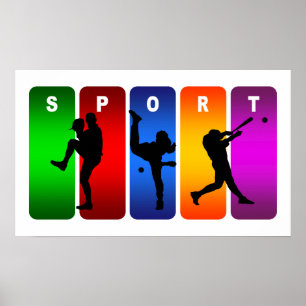 Póster Emblema de Béisbol Multicolor