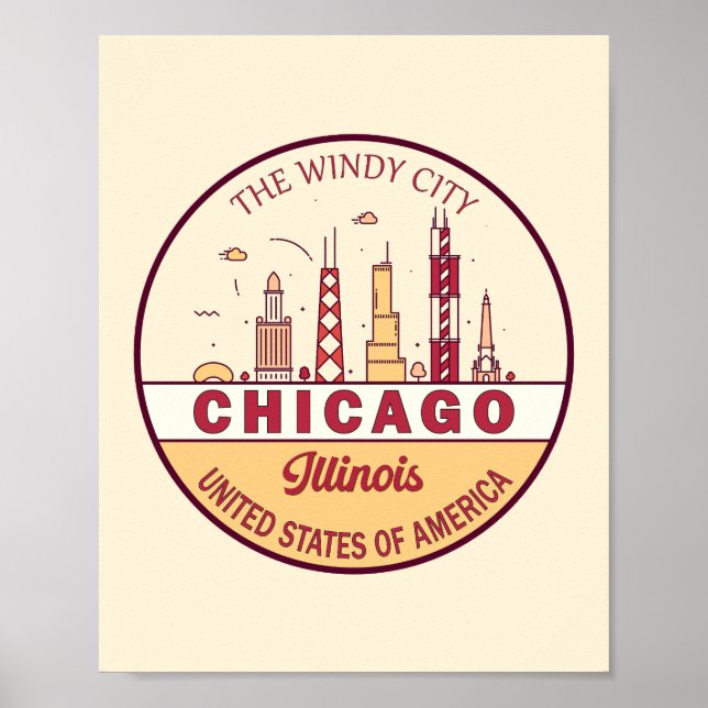 Póster Emblema de la línea aérea de Chicago Illinois (Frente)