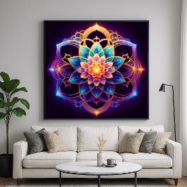 Póster Emblema de Loto - Floral Geométrico Abstracto Vibr