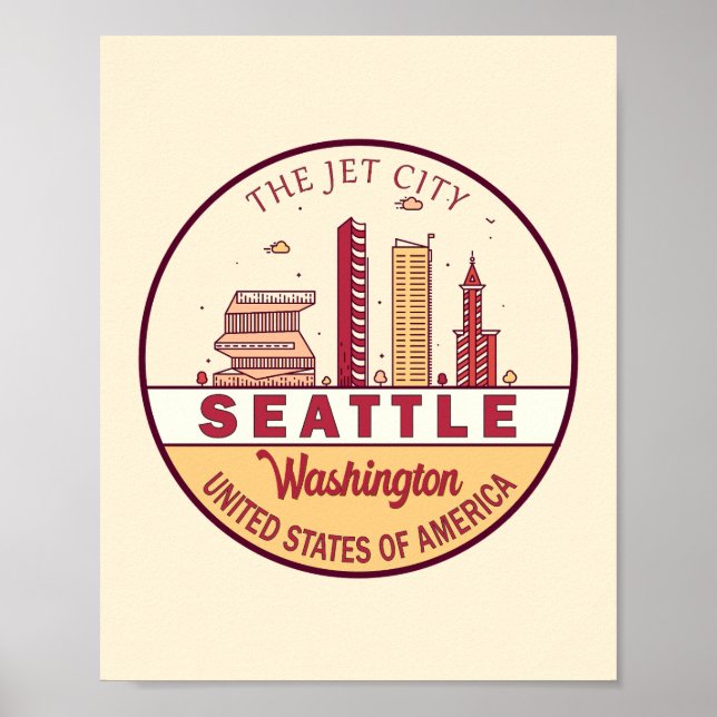 Póster Emblema del horizonte de la ciudad de Seattle, Was (Frente)