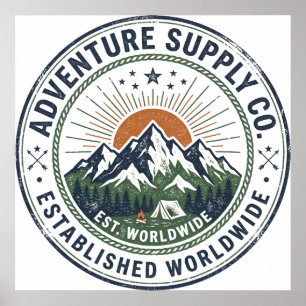 Póster Emblema Retro de Aventura en la Montaña al Aire Li
