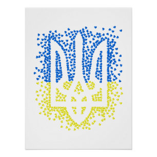 Póster Emblema ucraniano trident tryzub esparce corazones