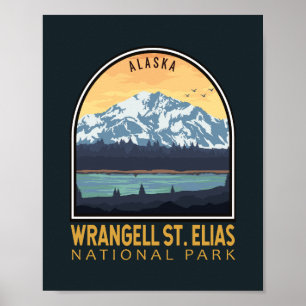 Póster Emblema Vintage del Parque Nacional Wrangell St El
