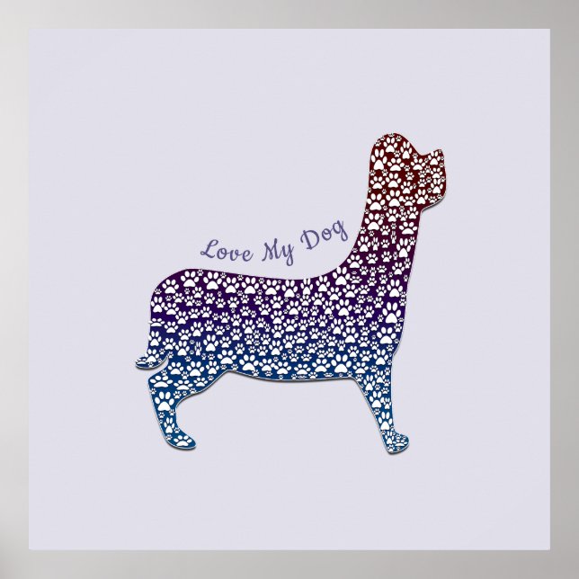 Póster Embossed Indigo Gradient Paw Print Dog Outline (Frente)
