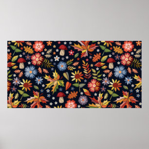 Póster Embroiderado patrón sin fisuras con hermosas flore
