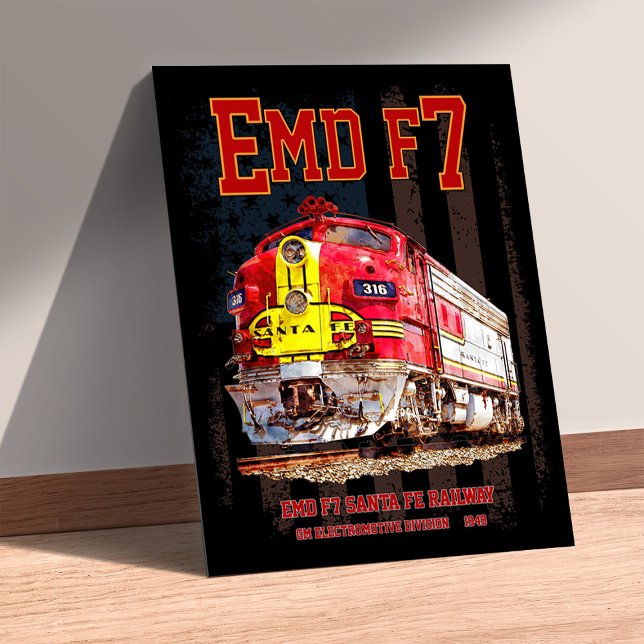 Póster EMD F7 Santa Fe Warbonnet con bandera estadouniden (EMD F7 Santa Fe Warbonnet with American Flag. Poster)