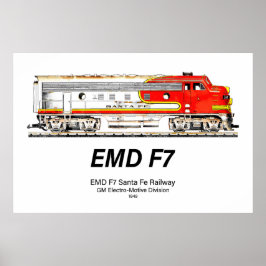 Póster EMD F7 Santa Fe Warbonnet Diesel Locomotive.
