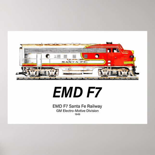 Póster EMD F7 Santa Fe Warbonnet Diesel Locomotive. (Frente)