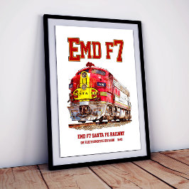 Póster EMD F7 Santa Fe Warbonnet Diesel Locomotive.